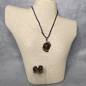 Paulus Elegant Pendant And Earring Set With Burnished Gold